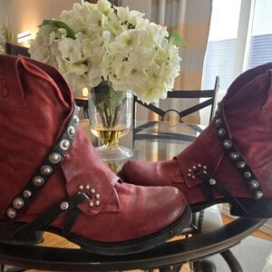 A.S. 98 red leather studded boots sz 37